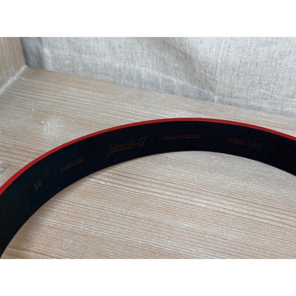 Excellent Johnnie-O Size 34 Belt Black Red Edge Genuine Leather Made in USA - Picture 2 of 7